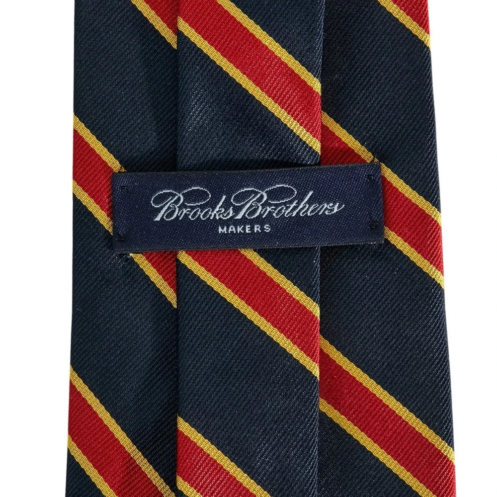 Brooks Brothers Makers Men's Repp Necktie Stripe Silk Navy Red Gold England USA